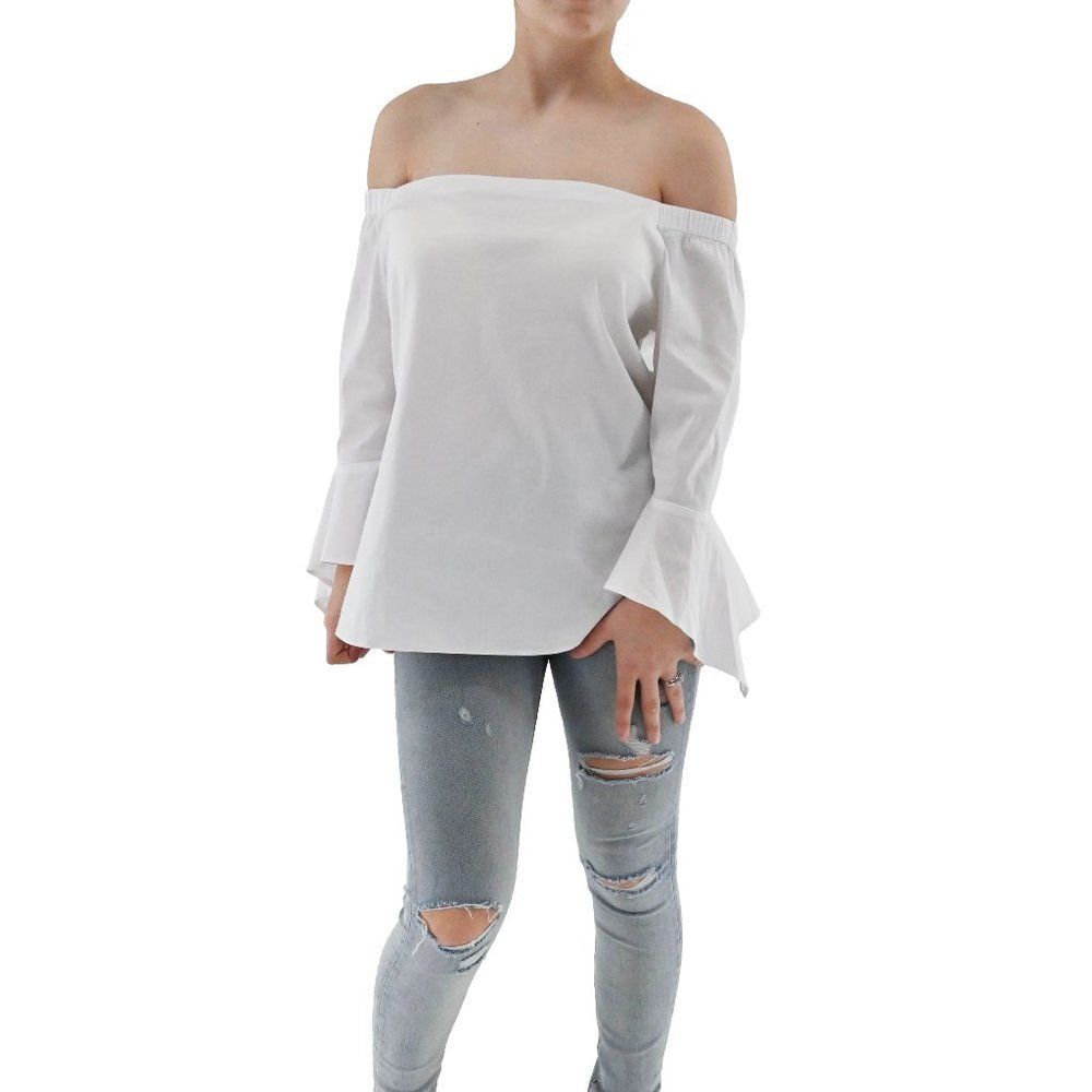 WHBM White Off Shoulder Bell Sleeve Blouse